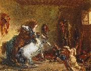 Eugene Delacroix Arab Horses Fighting in a Stable oil